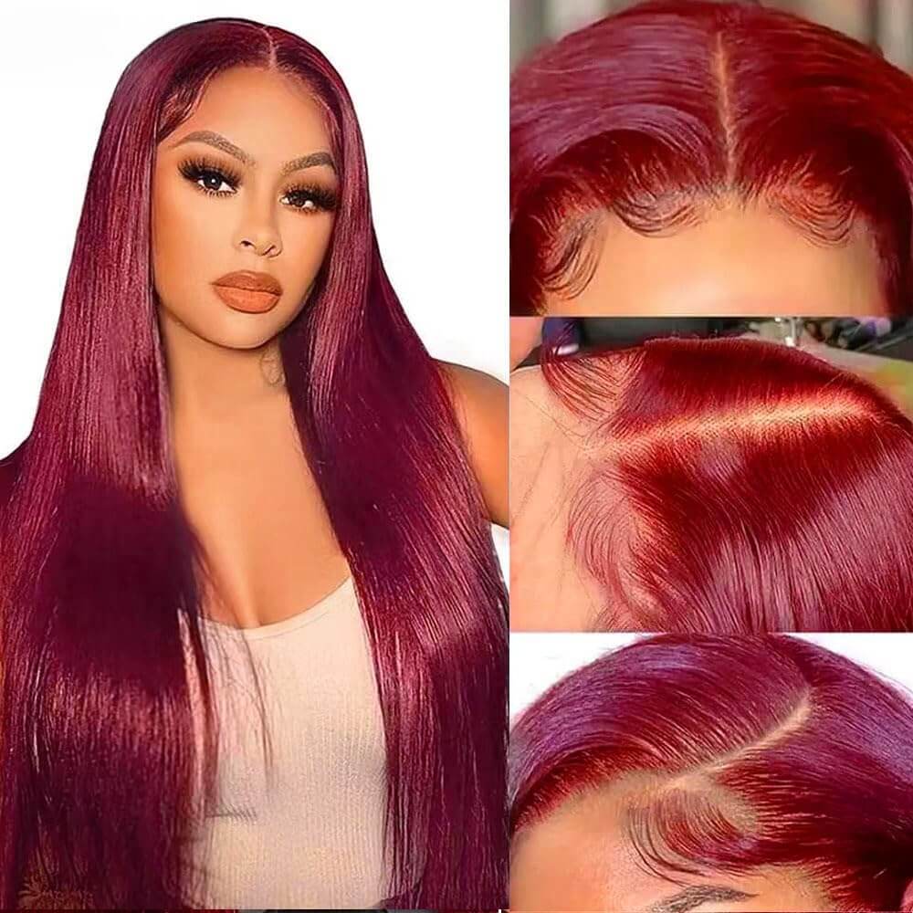 DACHIC™ BurgundyWig: Peruvian Straight Lace Frontal Wig in 99J Burgundy