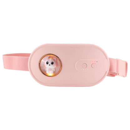 WarmWave™ heater and massager for period cramps in pink, featuring a cute design and adjustable strap for comfort.